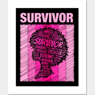 Breast Cancer Survivor African American Woman Pink Afro Posters and Art